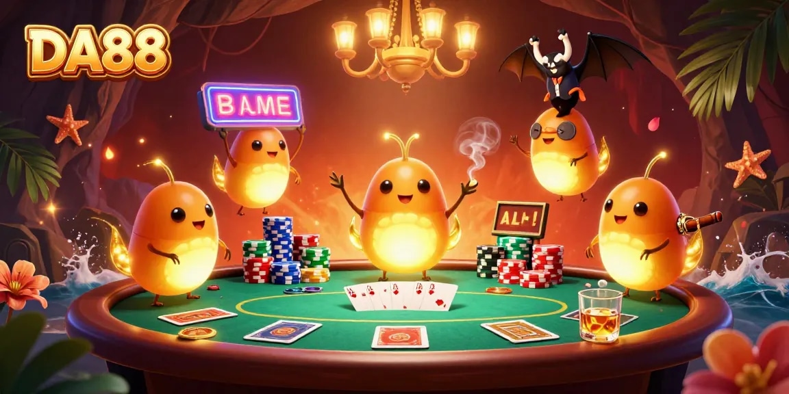 Engage with spectacular poker entertainment at DA88 in a vibrantly illustrated casino setting.