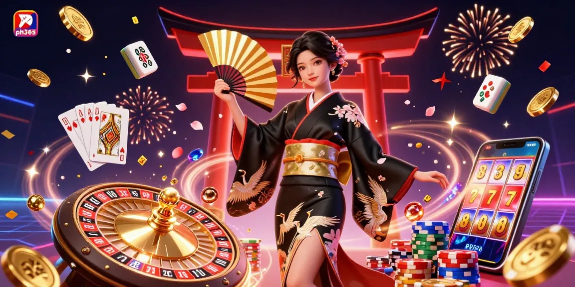 Play at ph365 for thrilling casino experiences, featuring female elegance in a vibrant gambling scene.