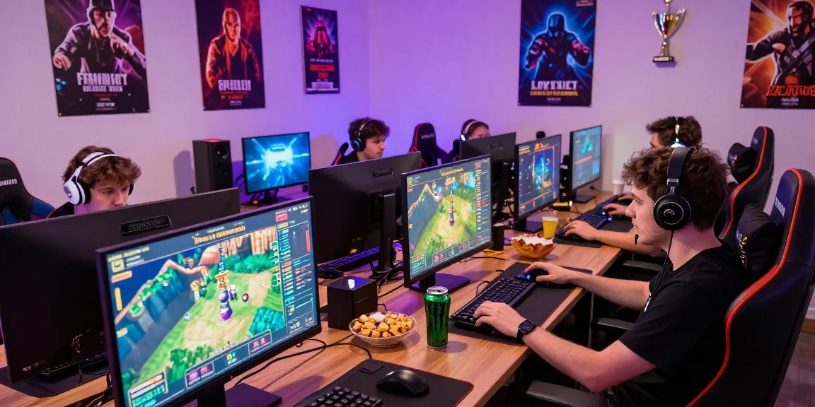 Raja88 20, suasana gaming online yang ceria dengan pemain Rajaslot yang fokus dan terlibat di layar.