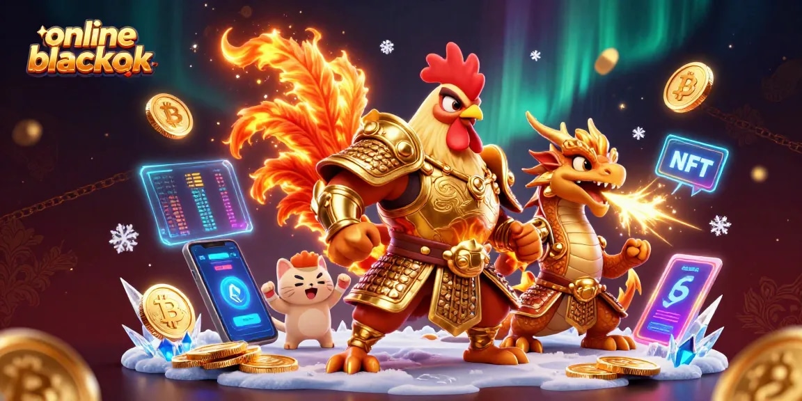 Engage in online blackjack with a vibrant scene featuring a samurai rooster and armored dragon, showcasing thrilling gameplay.