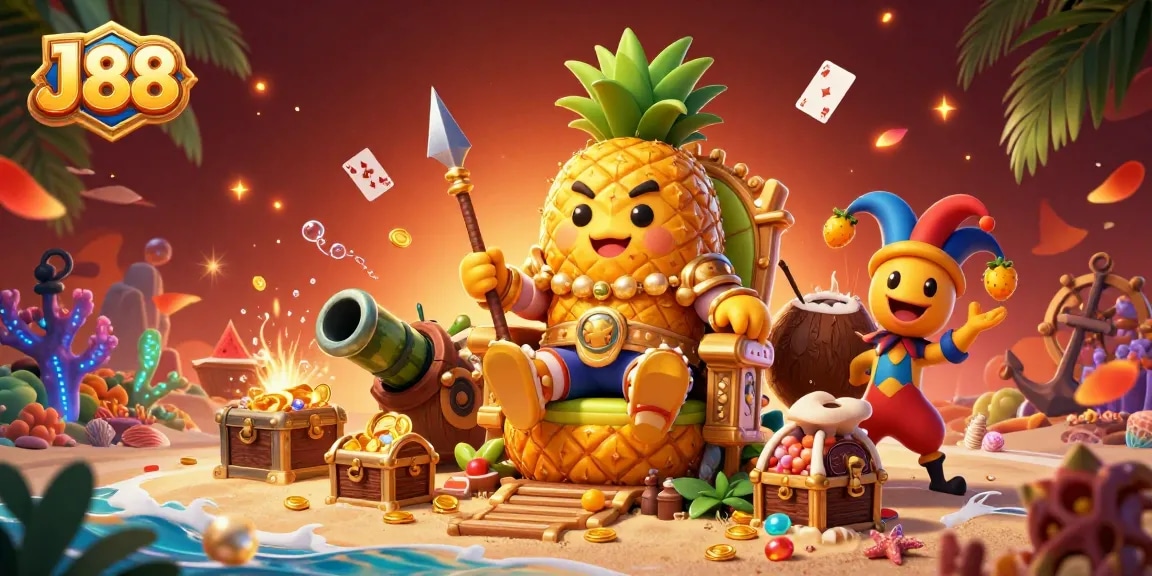 Engage in exhilarating gaming at J88, with vibrant casino elements and a lively tropical atmosphere.