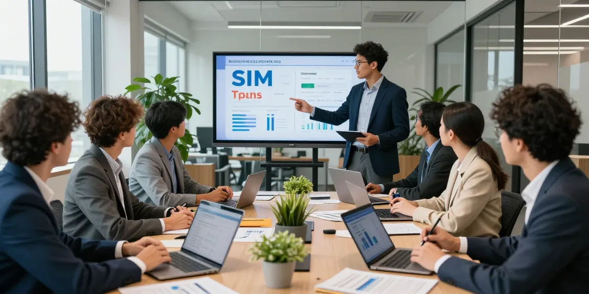 Compare business SIM only deals UK in a dynamic professional office setting with a team analyzing data.
