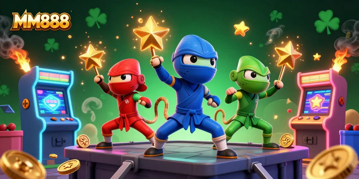Experience the excitement of MM888 with ninja chameleons in this vibrant casino scene.