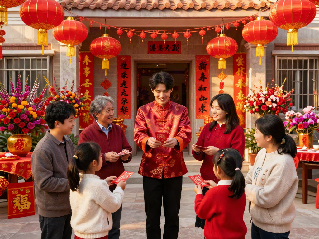 Celebration of rokok 88 cultural traditions with red envelopes during Chinese New Year.