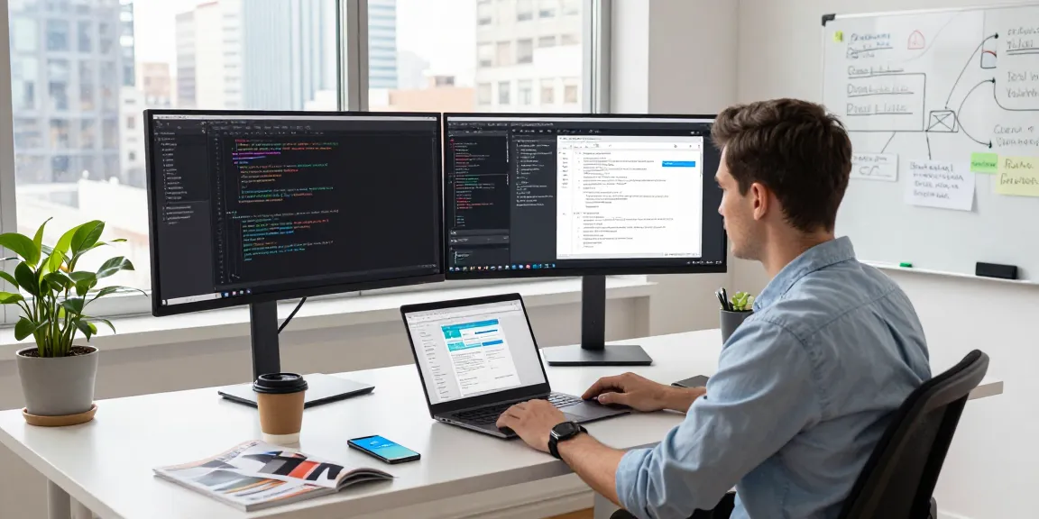 Download Telegram on dual monitors showcasing app interface in a modern workspace.