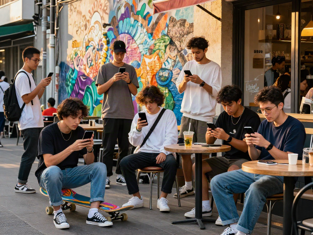 Dynamic urban youth lifestyle scene with rokok88 elements highlighting trendy streetwear and social engagement.