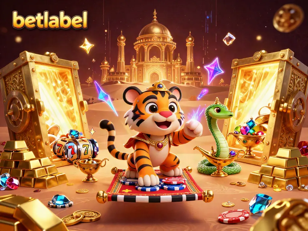 Betlabel illuminates the excitement of casino games with a vibrant 3D illustration of a sultan and riches.