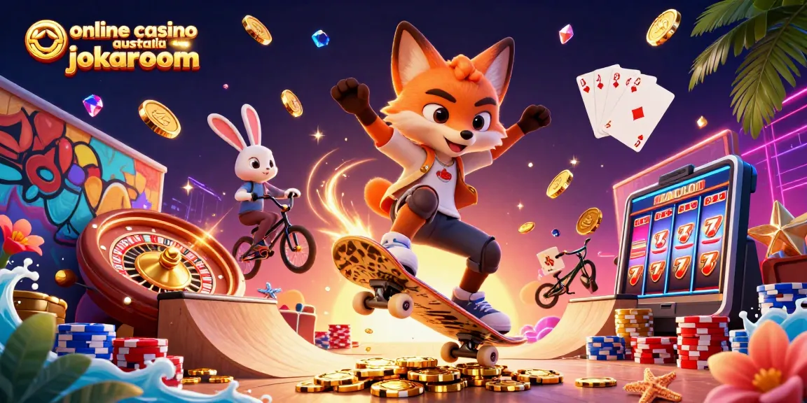 Cascade golden coins and sparkles in a vibrant scene at online casino australia jokaroom.