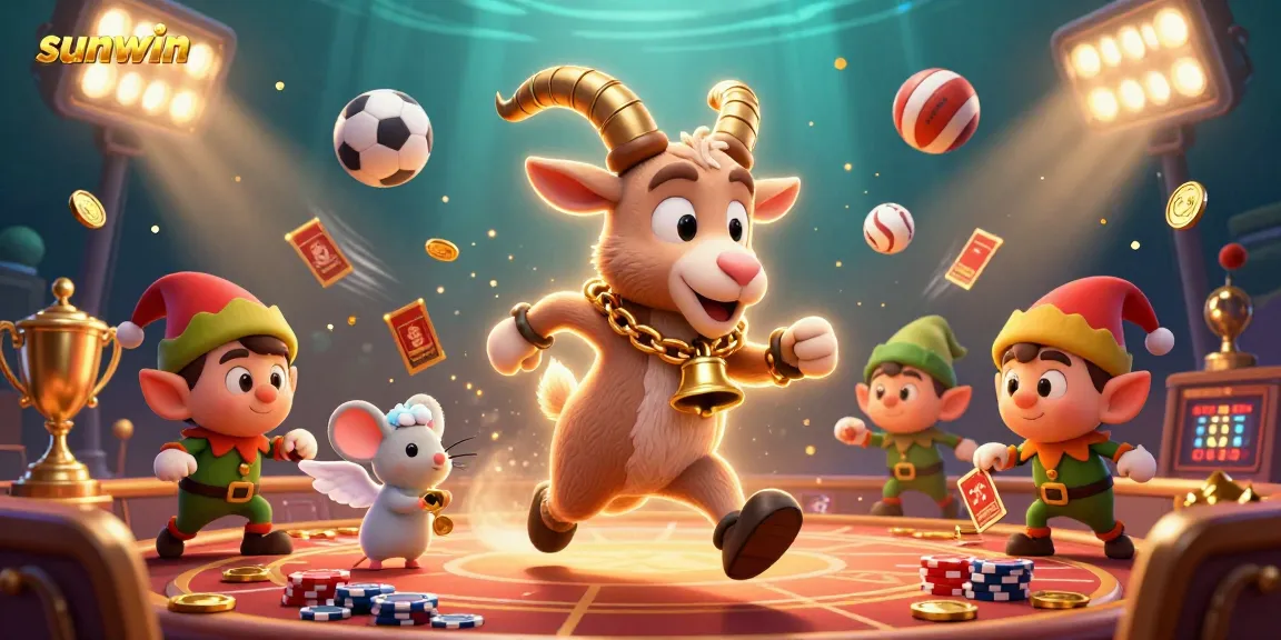 Experience thrilling gameplay at sunwin casino with a festive casino scene featuring characters and elements of fun.