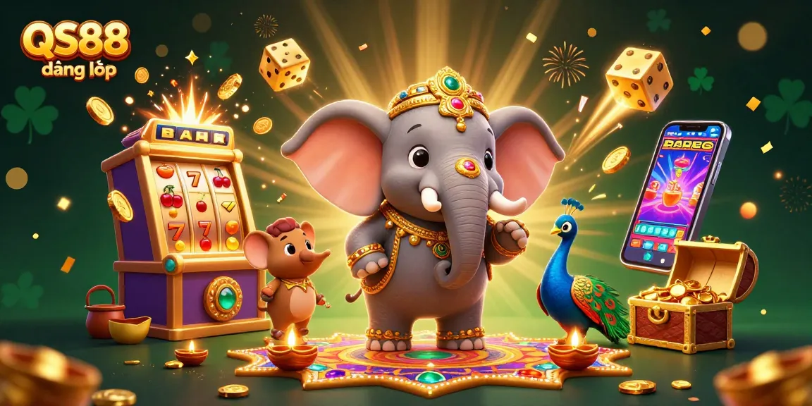 Experience the excitement of winning at QS88 đăng nhập with colorful casino games and jackpot symbols.