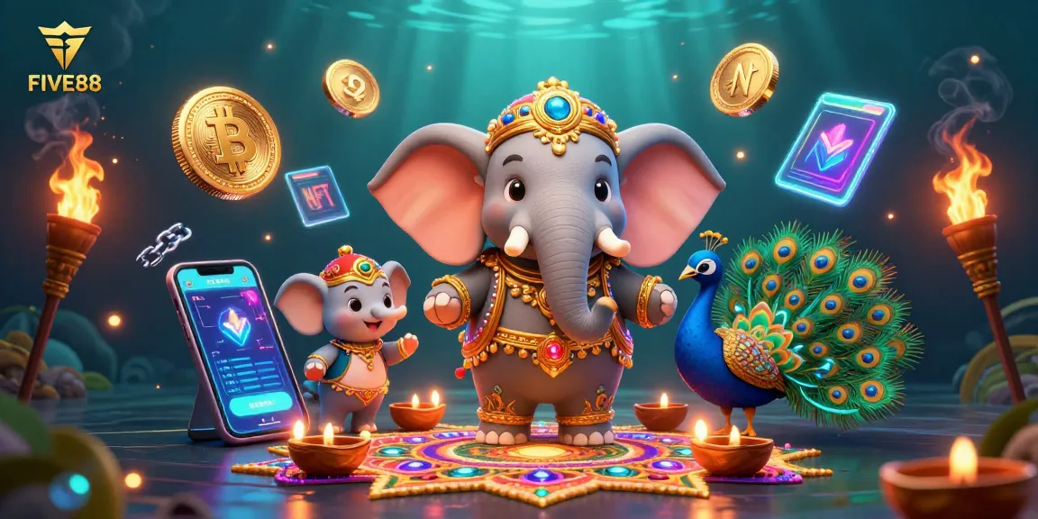 Engage with the FIVE88 gaming experience featuring colorful characters amidst vibrant casino elements.
